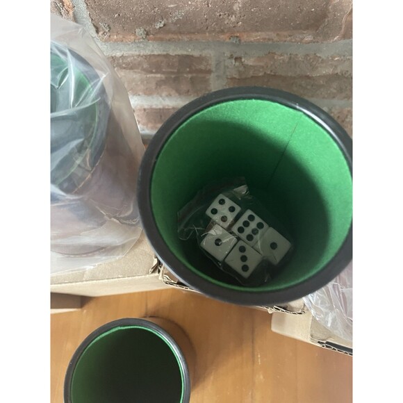 5 Dice Cups Felt-Lined Faux Leather Quiet Dice Shaker -- 5 cups & 25 Dices Bunco - Picture 3 of 7